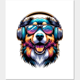 Mountain Cur as Smiling DJ with Headphones and Sunglasses Posters and Art